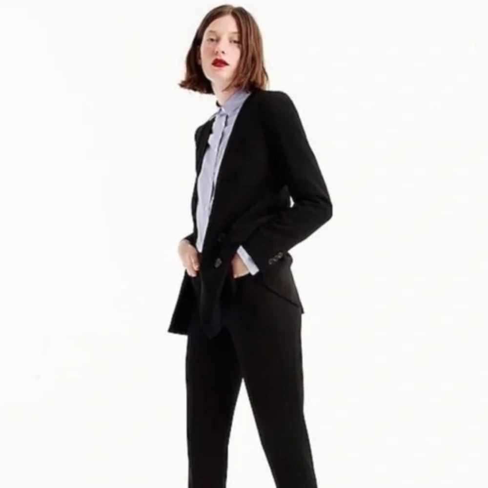 J. Crew French Girl Blazer Colarless Longline Preppy Office *Black Sz4